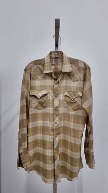 Vintage 70s H Bar C Permanent Press Western Snap Shirt - Tan Plaid